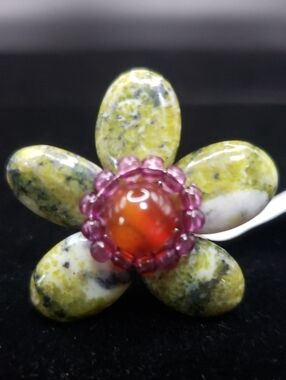 GANZ Handcrafted Natural Agate Gemstone Flower Statement Adjustable Ring